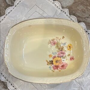 Vintage Floral Ceramic Serving Bowl - Cream with Pink & Yellow Flowers